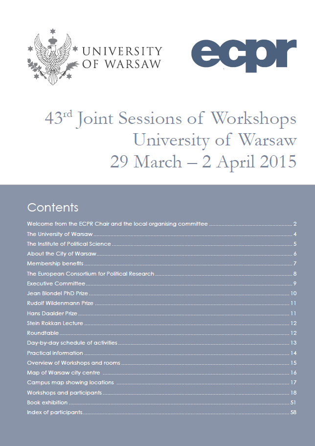 ECPR Joint Sessions Warsaw, 29 March - 02 April 2015 programme cover image
